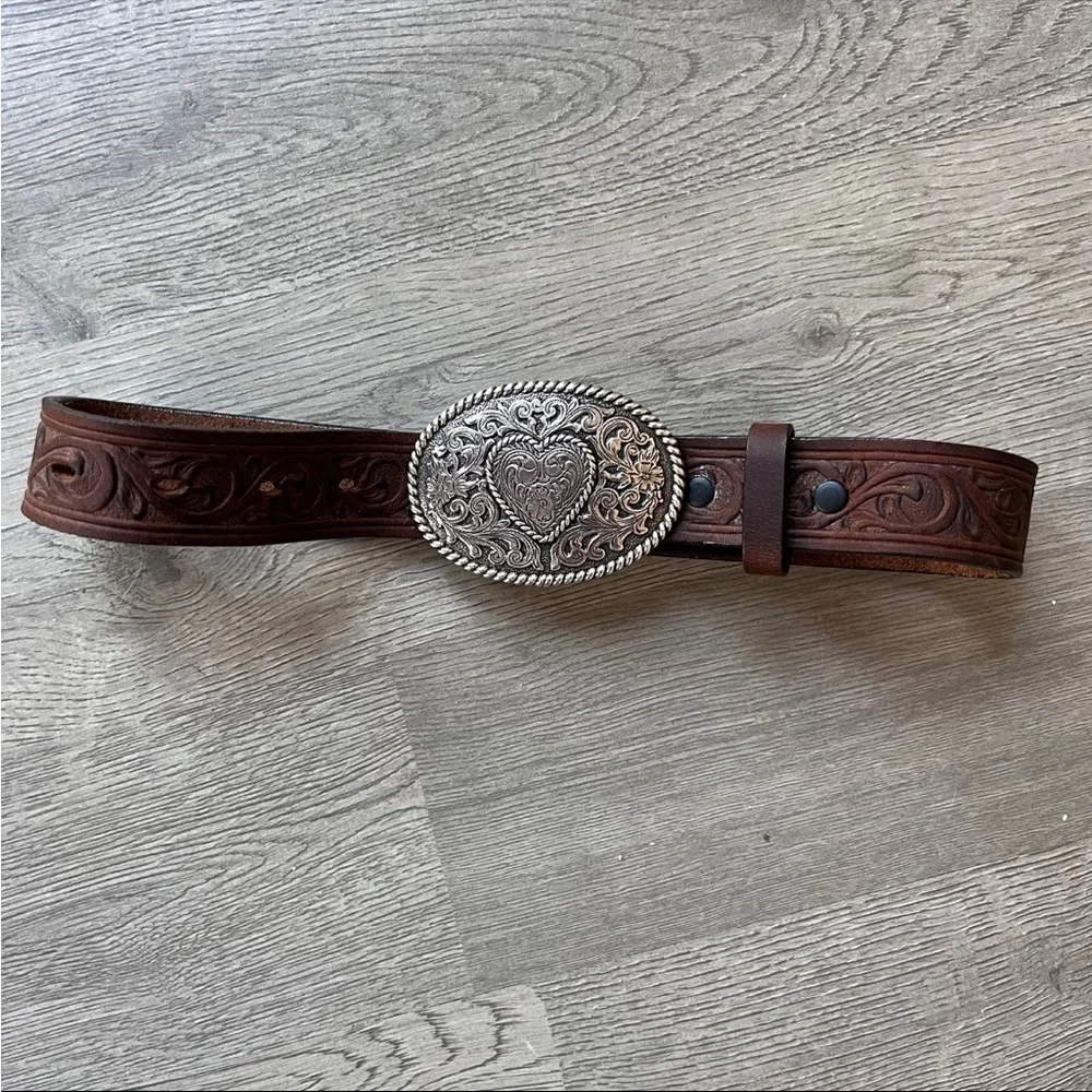 Justin Child’s Tropy Heart Leather Tooled Belt with Buckle (SM)